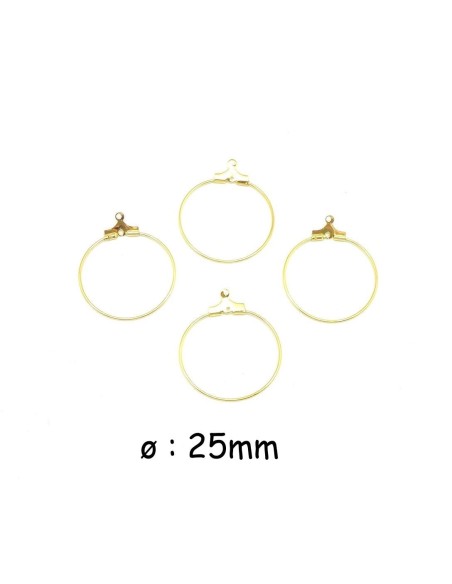 Support boucle d'oreille créole en métal doré 25mm