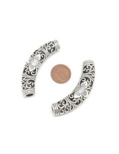 Perle tube passant en métal argenté, incurvé à gros trou motif fleur pour cordon de 5mm 2