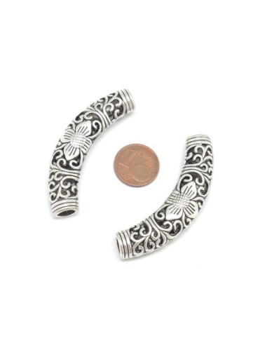 Perle tube passant argenté à gros trou en métal