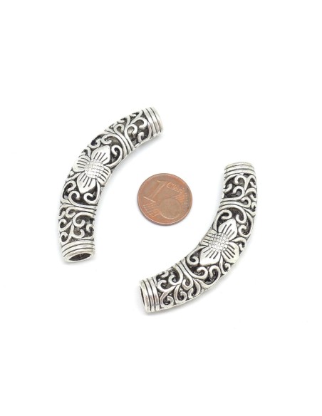 Perle tube passant argenté à gros trou en métal