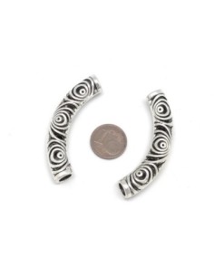 Perle tube passant en métal argenté, incurvé à gros trou motif spirale pour cordon de 5mm 2