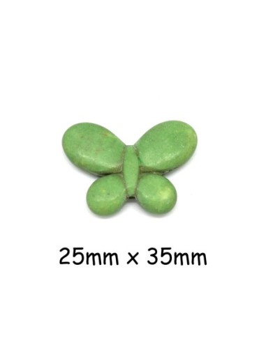 perle papillon vert amande en pierre synthétique imitation "Howlite" 25mm x 35mm