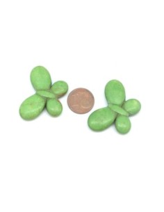 perle papillon vert amande en pierre synthétique imitation "Howlite" 25mm x 35mm 2