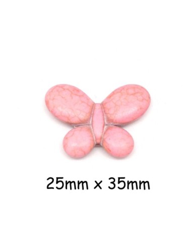 perle papillon rose pastel en pierre synthétique imitation "Howlite" 25mm x 35mm