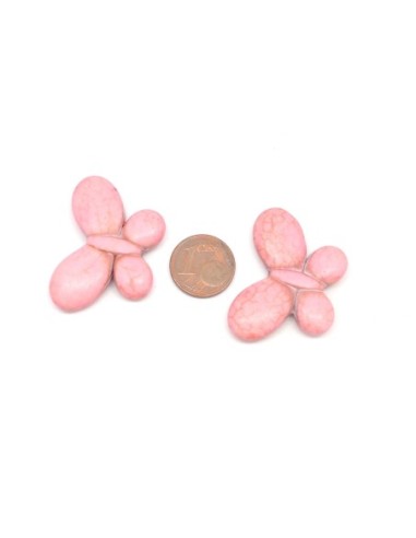 perle papillon rose pastel imitation "Howlite" 