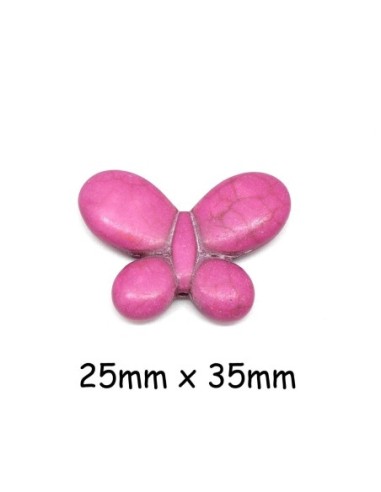perle papillon rose fuchsia en pierre synthétique imitation "Howlite" 25mm x 35mm