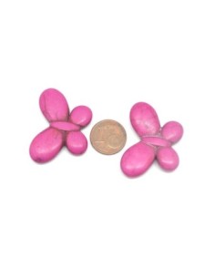 perle papillon rose fuchsia en pierre synthétique imitation "Howlite" 25mm x 35mm 2