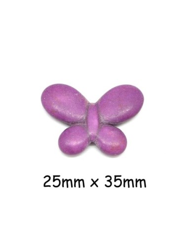 perle papillon violet en pierre synthétique imitation "Howlite" 25mm x 35mm