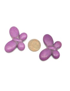 perle papillon violet en pierre synthétique imitation "Howlite" 25mm x 35mm 2