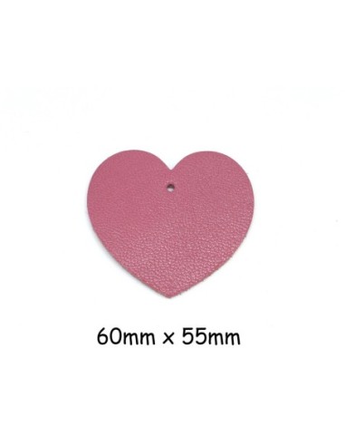 Grand Pendentif coeur en cuir rose souple 6cm
