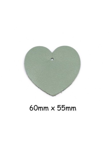 Grand Pendentif coeur en cuir vert amande souple 6cm