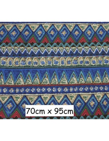 Coupon tissus ethnique multicolore 70cm X 95cm bleu, rouge, noir, beige