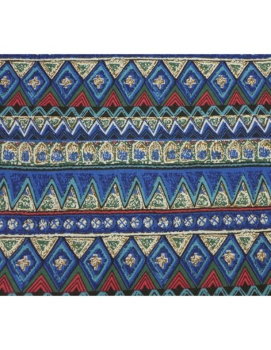 Coupon tissus ethnique épais multicolore 70cm X 95cm bleu, rouge, noir, beige