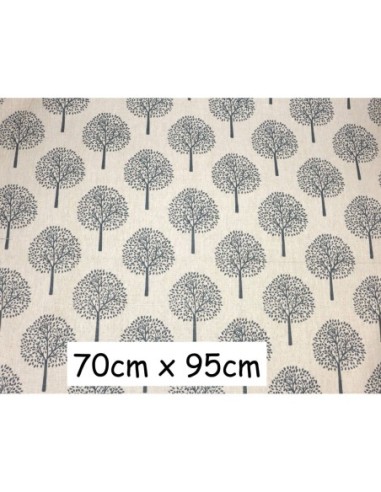 Coupon tissus beige motif arbre de vie gris 70cm X 95cm