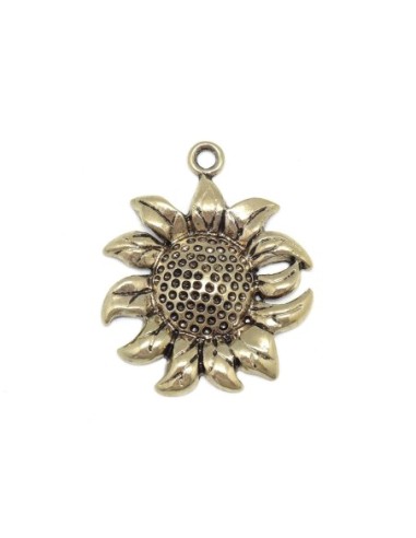 médaillon rond en forme de marguerite en métal doré pâle