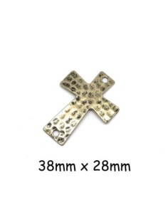 Perle de jonction, connecteur Croix en métal de couleur bronze martelé