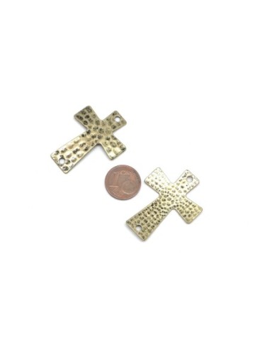 Perle de jonction Croix en métal de couleur bronze martelé pas chère