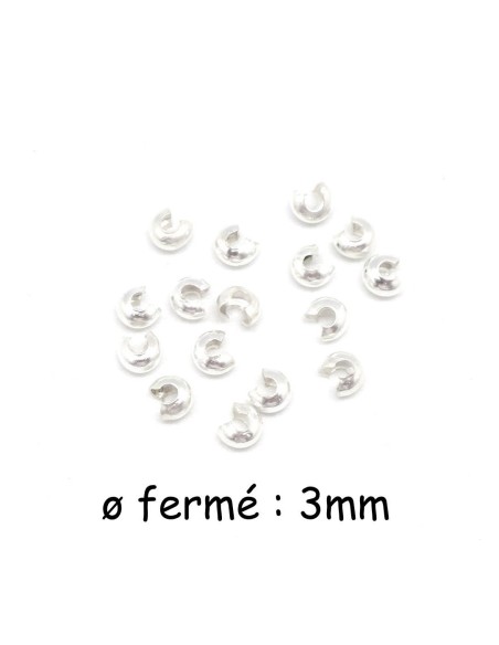 perle cache noeud cache perle à serrer 3mm en métal argenté brillant blanc