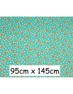 coupon tissus vert motif cerise 95cm x 145cm pas cher
