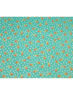 coupon tissus vert motif cerise 95cm x 145cm pas cher 2