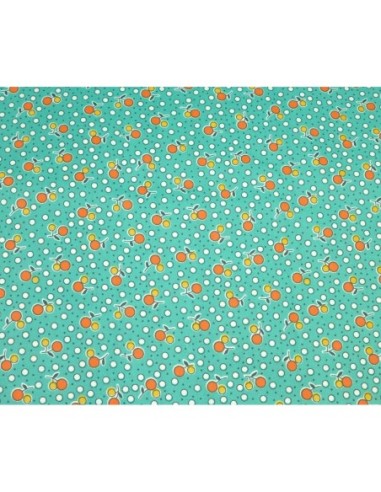 tissus vert motif cerise 95cm x 145cm pas cher