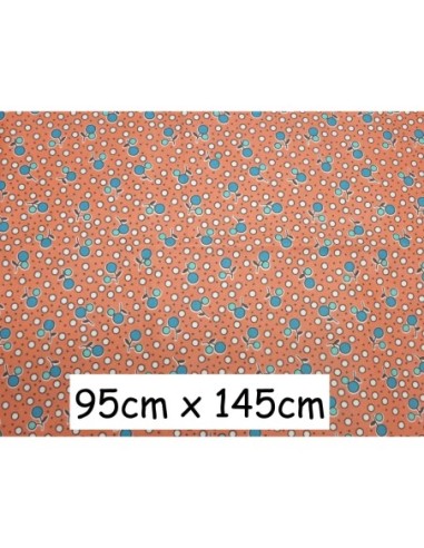 coupon tissus orange pastel motif cerise 95cm x 145cm