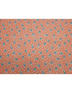 coupon tissus orange pastel motif cerise 95cm x 145cm 2