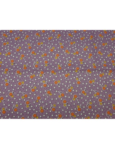 coupon tissus parme lilas pastel motif cerise 95cm x 145cm pas cher