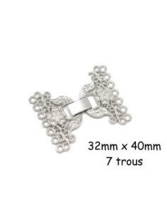 Fermoir argenté à clip en métal travaillé filigrane pour bracelet manchette à 7 rangs