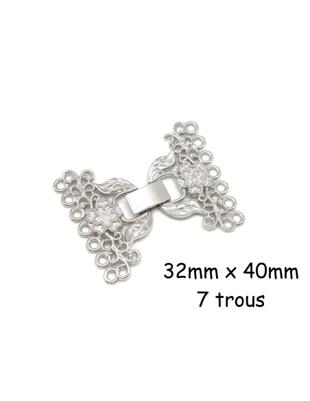 Fermoir argenté à clip en métal travaillé filigrane pour bracelet manchette à 7 rangs
