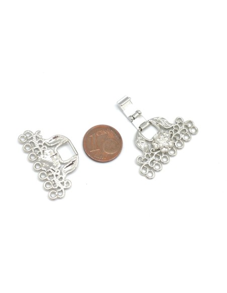 Fermoir argenté à clip en métal travaillé filigrane pour tissage de perles 7 trous