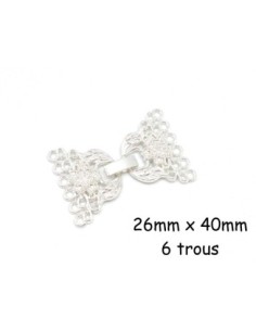 Fermoir à clip en métal argenté brillant blanc filigrane pour bracelet manchette à 6 rangs