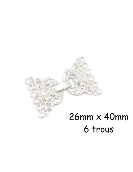 Fermoir à clip en métal argenté brillant blanc filigrane pour bracelet manchette à 6 rangs