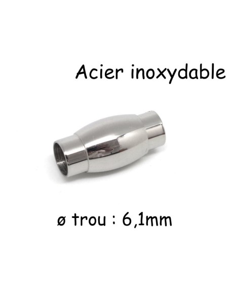 Fermoir aimanté en acier inoxydable argenté pour cordon de 6mm
