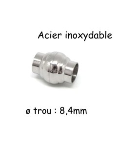 Fermoir magnétique en acier inoxydable argenté pour cordon cuir de 8mm