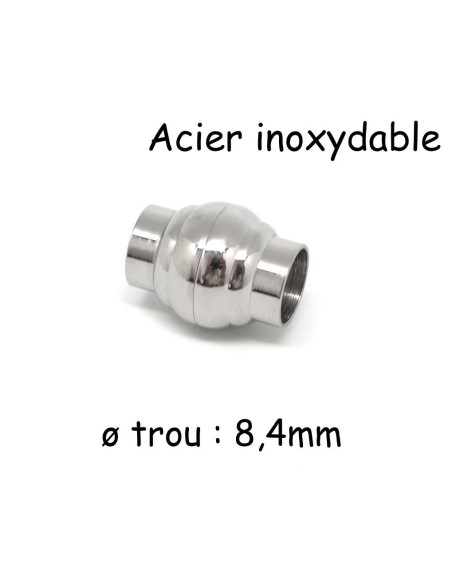 Fermoir magnétique en acier inoxydable argenté pour cordon cuir de 8mm