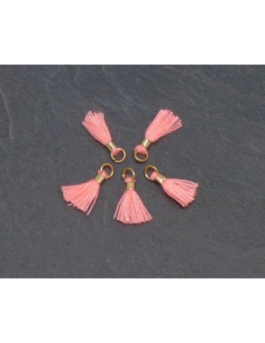 Mini pompon rose clair fluo et métal doré