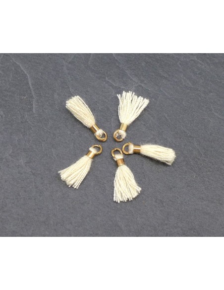 mini pompon écru beige et métal doré