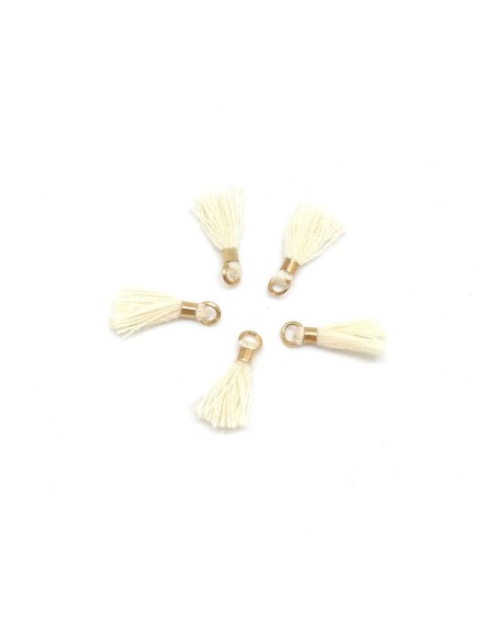 mini pompon écru beige et métal doré pas cher
