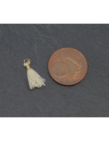 mini pompon écru beige et métal doré avec anneaux