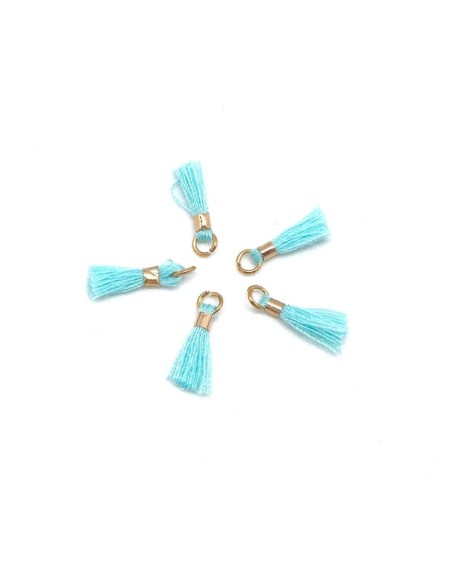 mini pompon bleu aigue-marine et métal doré