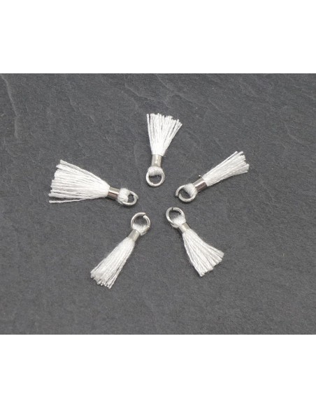 mini pompon blanc et métal argenté 13mm