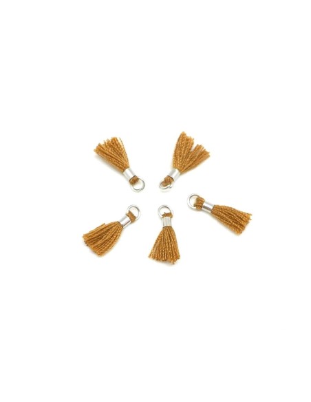 mini pompon marron caramel et métal argenté 13mm