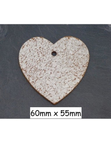Grand Pendentif coeur en cuir effet craquelé blanc et verso marron 6cm
