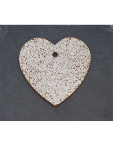 Grand Pendentif coeur en cuir effet craquelé blanc et verso marron