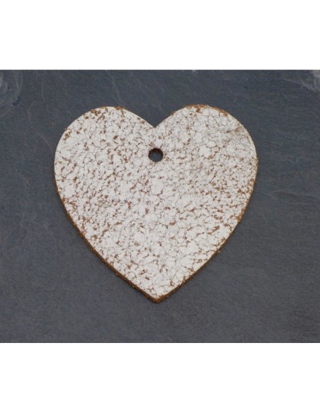 Grand Pendentif coeur en cuir effet craquelé blanc et verso marron