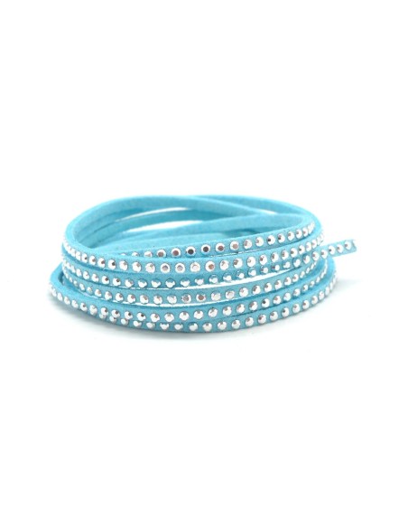 lacet suédine fine strassée argenté bleu cyan Aspect daim