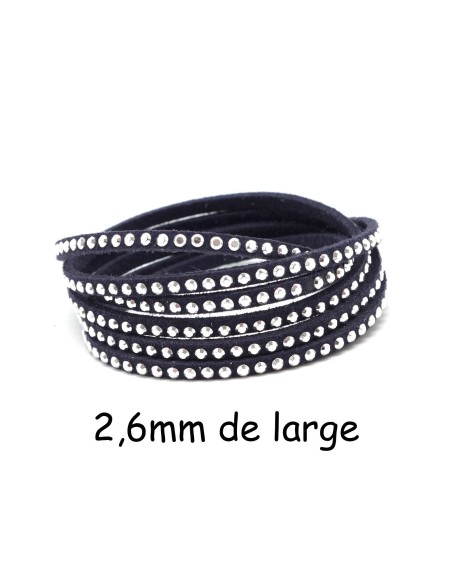 cordon de suédine fine strassée argenté bleu cyan Aspect daim