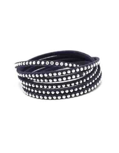 lacet de suédine fine strassée argenté bleu cyan Aspect daim