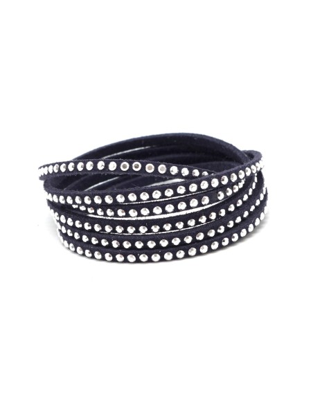 lacet de suédine fine strassée argenté bleu cyan Aspect daim